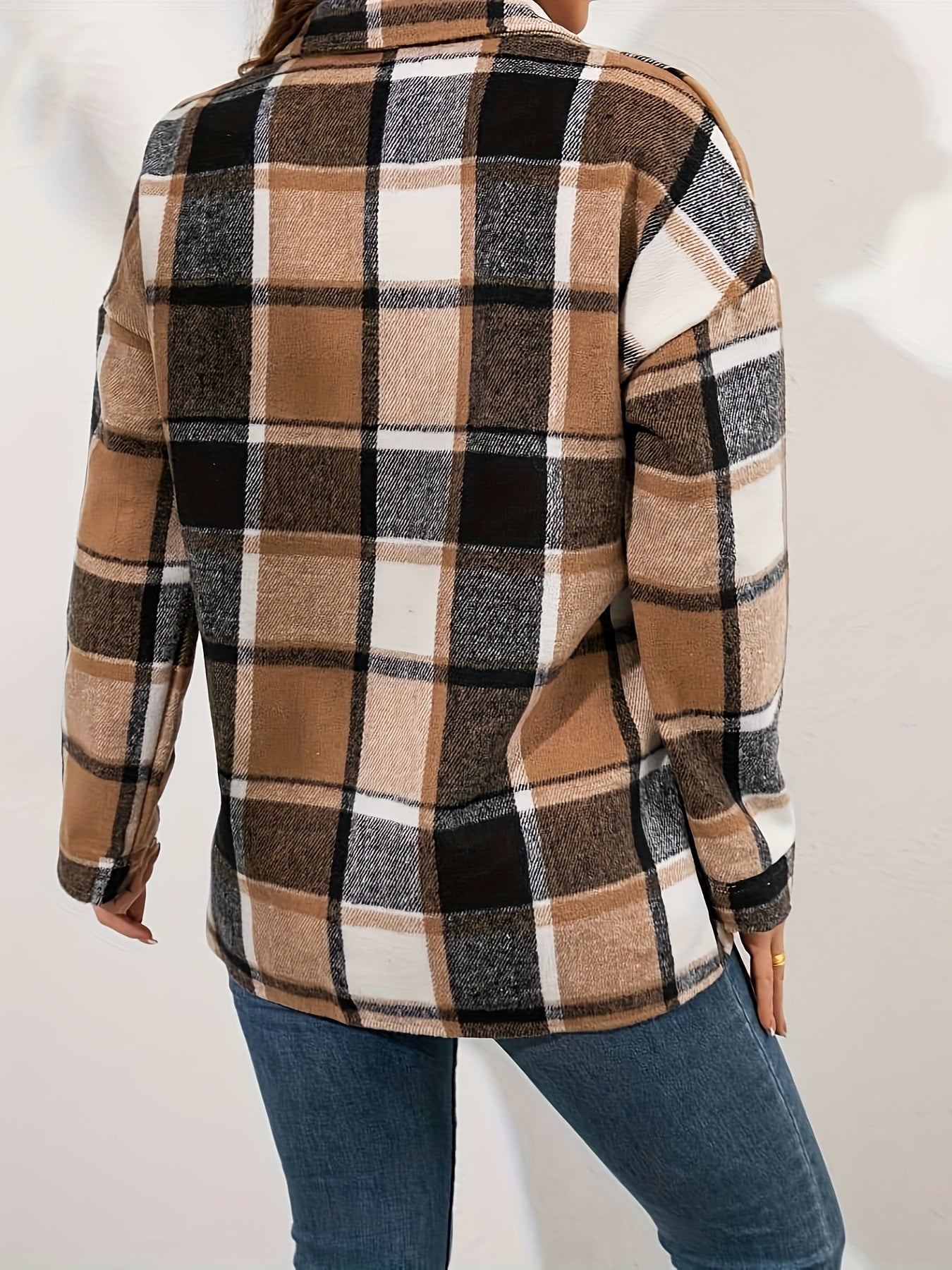 Women's Cozy Plaid Flannel Shirt - Long Sleeve, Button-Up Casual Top with Lapel Collar, Machine Washable - Perfect for Fall/Winter