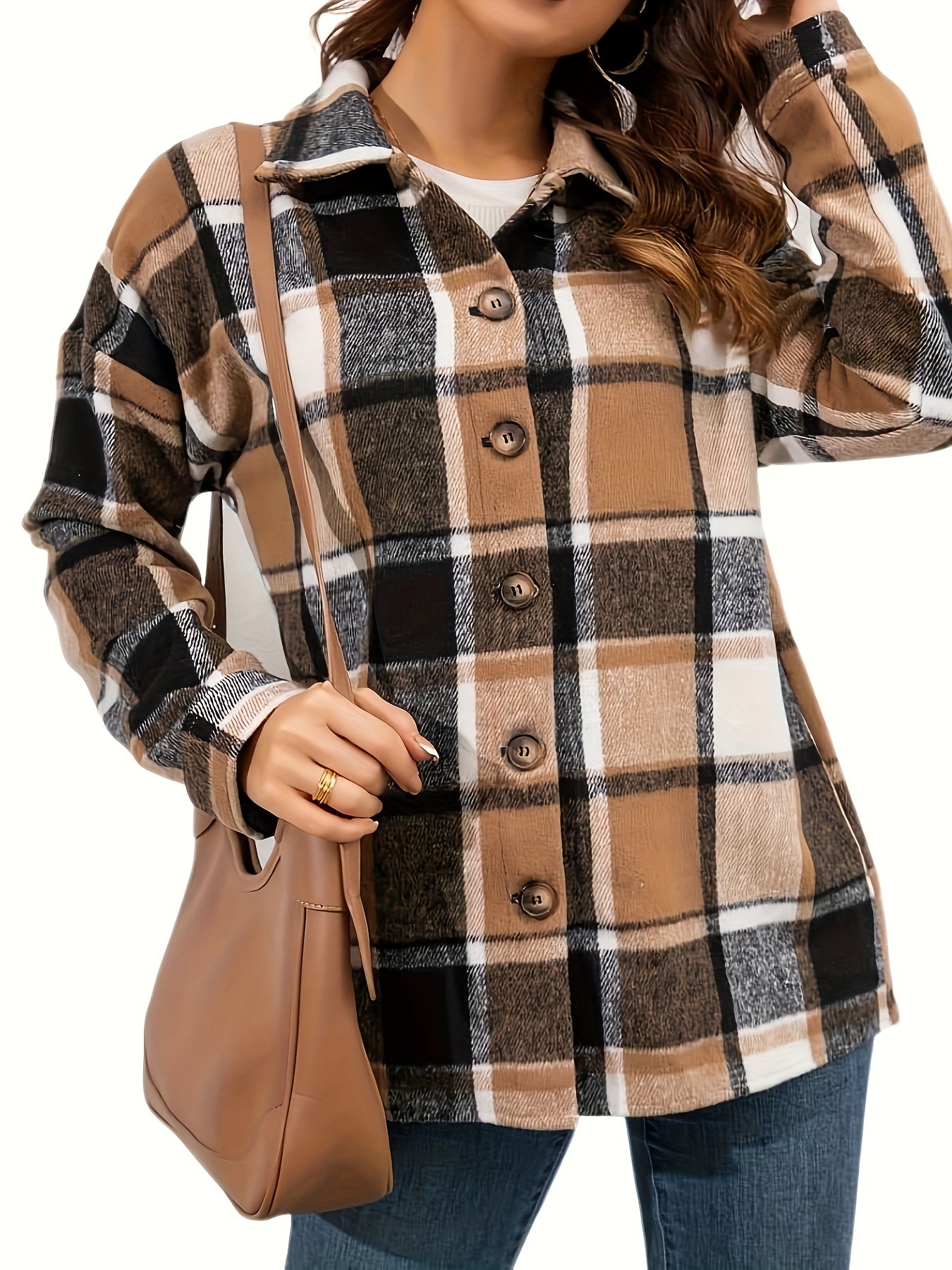 Women's Cozy Plaid Flannel Shirt - Long Sleeve, Button-Up Casual Top with Lapel Collar, Machine Washable - Perfect for Fall/Winter