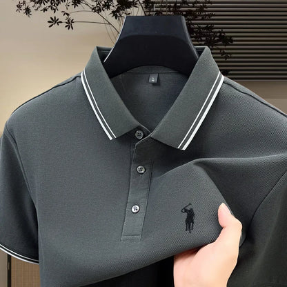 Fashion brand 100% cotton summer new item men's original pony embroidered polo shirt comfortable and breathable short sleeve top