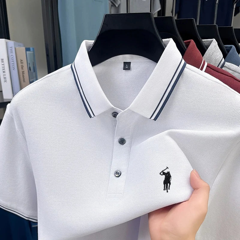 Fashion brand 100% cotton summer new item men's original pony embroidered polo shirt comfortable and breathable short sleeve top