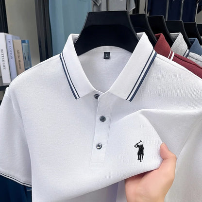 Fashion brand 100% cotton summer new item men's original pony embroidered polo shirt comfortable and breathable short sleeve top